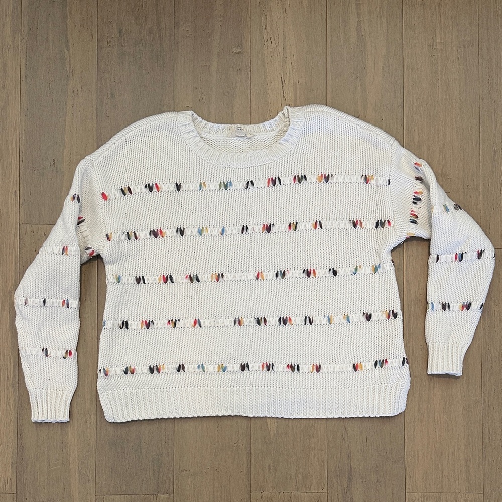 Multicolor Chunky Knit Crew Neck Cotton Sweater. Costal Cottage Scandi girl